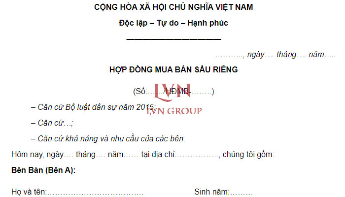 Mẫu Hợp Đồng Mua Bán Sầu Riêng Chuẩn Mới Nhất 2025